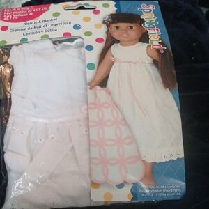White Nightie & Pink Blanket Set for Dolls